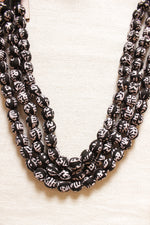 Load image into Gallery viewer, Black &amp; White Block Printed Fabric Beads Handmade 3 Layer Necklace Set
