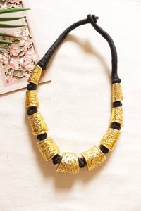 Cotton Thread and Metal Alloy Beads Matt Gold Finish Necklace