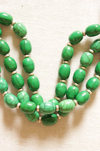Green and Maroon Brass and Resin Beads Necklace