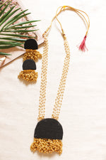 Load image into Gallery viewer, Fabric Pendant White &amp; Golden Beads Dori Closure Long Necklace Set
