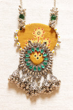 Load image into Gallery viewer, Mustard Fabric Pendant Silver Finish Metal Necklace Set
