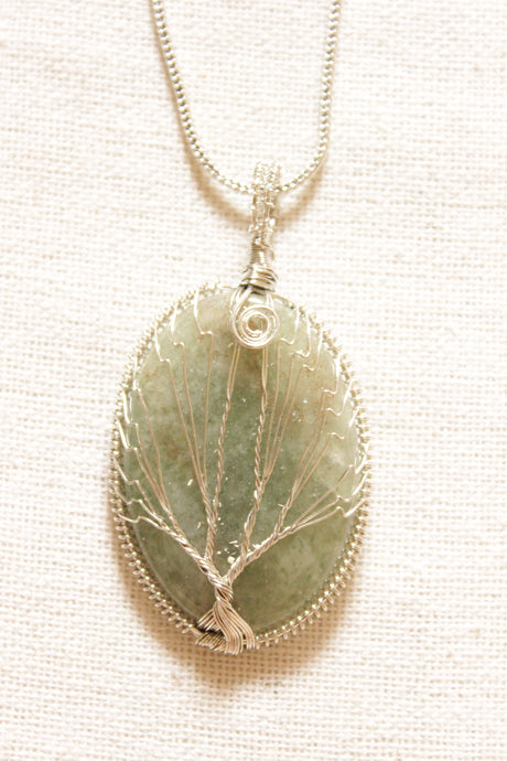 Sea Green Stone Pendant Silver Finish Handcrafted Necklace