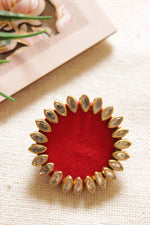 Load image into Gallery viewer, Red Fabric and Kundan Work Gold Toned Stud Earrings
