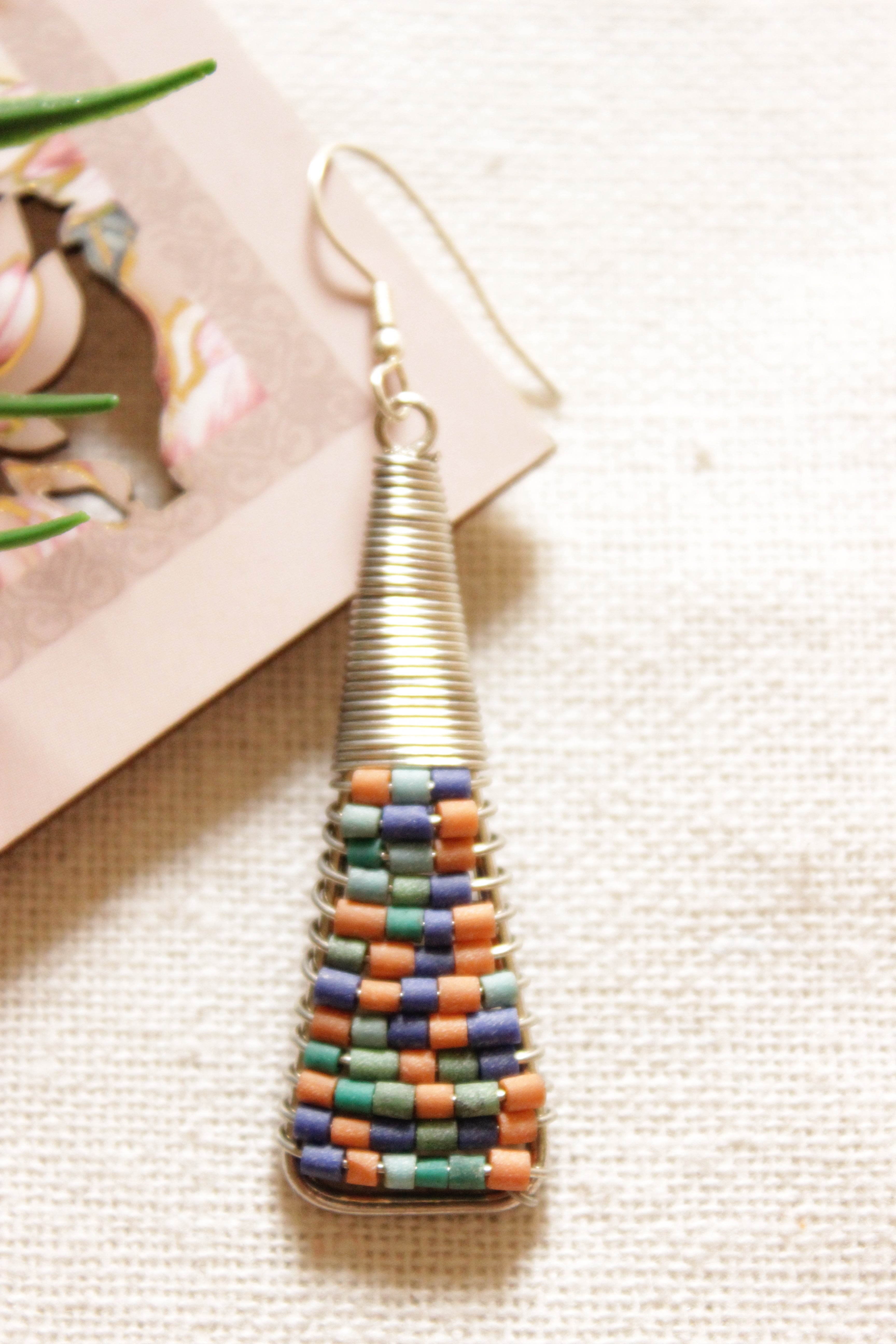 Multi-Color Pastel Beads Metal Spiral Earrings