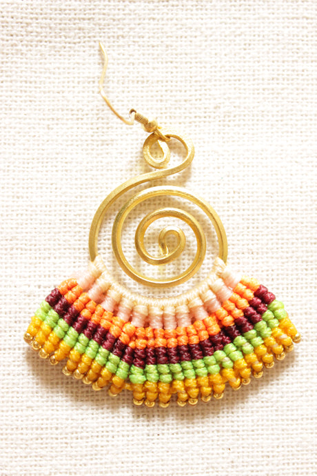 Fabric Braided Gold Finish Brass Metal Spiral Earrings