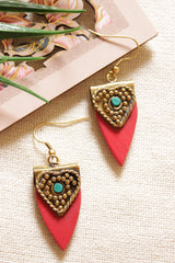 Red & Antique Gold Finish Tribal Earrings
