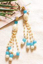 Load image into Gallery viewer, White &amp; Sky Blue Acrylic Chain Strings Long Statement Earrings
