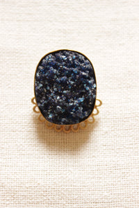 Deep Blue Sugar Druzy Natural Gemstone Embedded Gold Toned Stud Earrings
