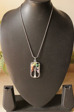 Load image into Gallery viewer, Natural Gemstones Embedded Tree Shaped Pendant Silver Finish Handmade Necklace
