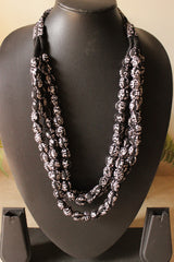 Black & White Block Printed Fabric Beads Handmade 3 Layer Necklace Set