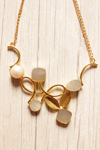 MOP Pearl Gemstone Embedded Gold Plated Brass Necklace