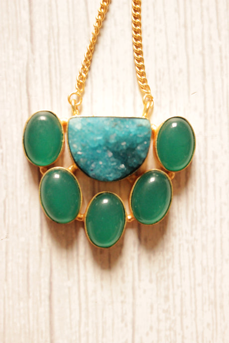 Green Onyx Druzy Handmade Gold Plated Brass Necklace