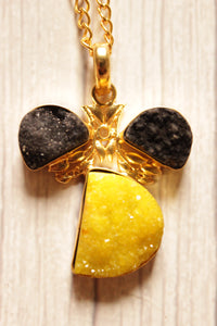 Yellow Sugar Druzy Gemstone Handmade Gold Plated Brass Necklace
