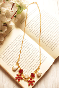 Baroque Pearl Garnet Quartz Gold Plated Elaborate Pendant Necklace