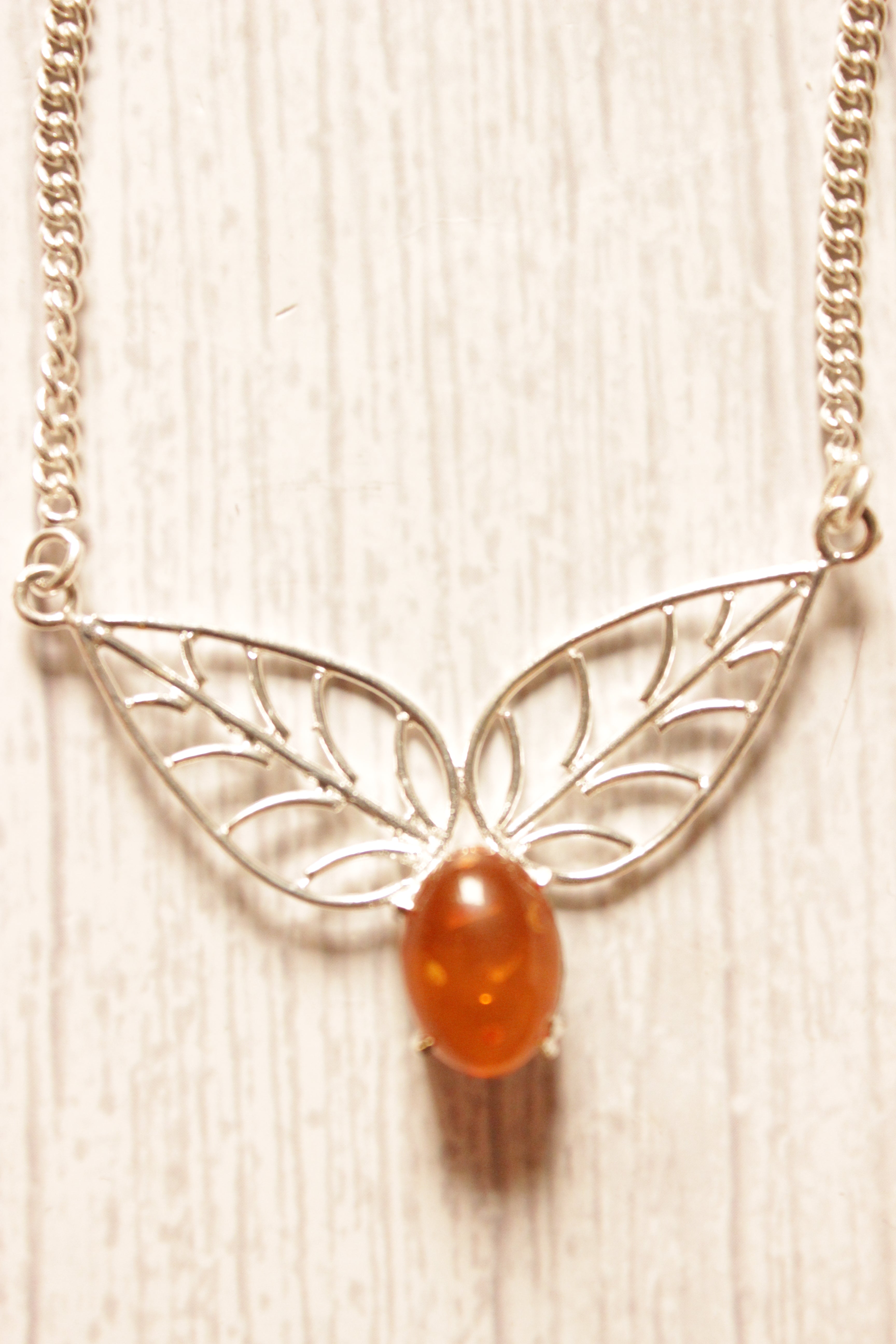 Orange Amber Gemstone Silver Plated Necklace