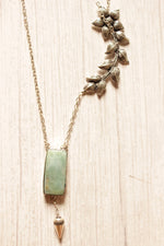 Load image into Gallery viewer, Natural Larimar Leaf Look Gemstone Embedded Silver Finish Brass Necklace

