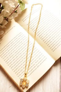 MOP Pearl Gemstones Embedded Gold Plated Brass Necklace