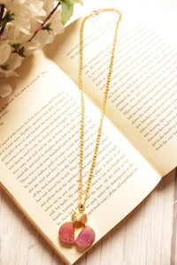 Fuchsia Sugar Druzy Natural Gemstone Embedded Gold Plated Brass Necklace