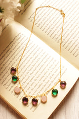 Round Multi-Quartz Gold Plated Brass Chain Necklace