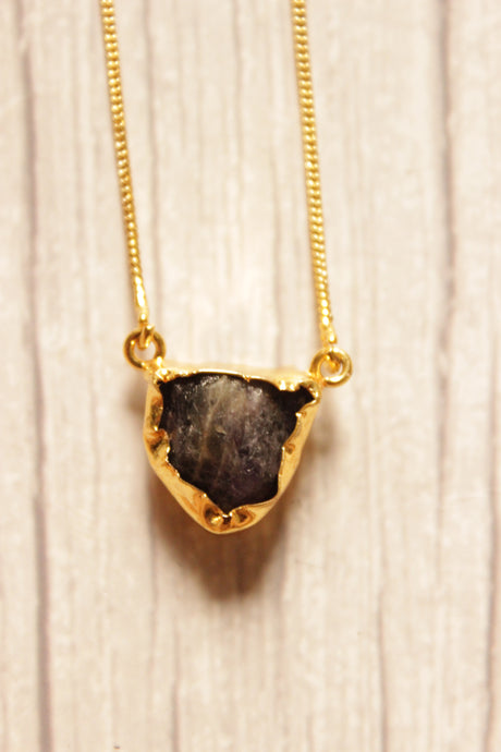 Amethyst Rough Gemstone Gold Plated Brass Chain Necklace
