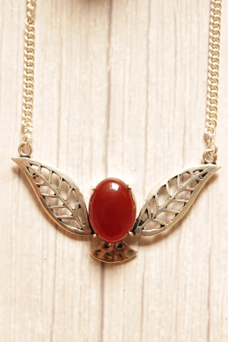 Carnelian Gemstone Silver Plated Brass Chain Necklace