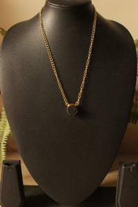 Black Spinel Rough Gemstone Gold Plated Brass Necklace