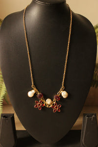 Baroque Pearl Garnet Quartz Gold Plated Elaborate Pendant Necklace