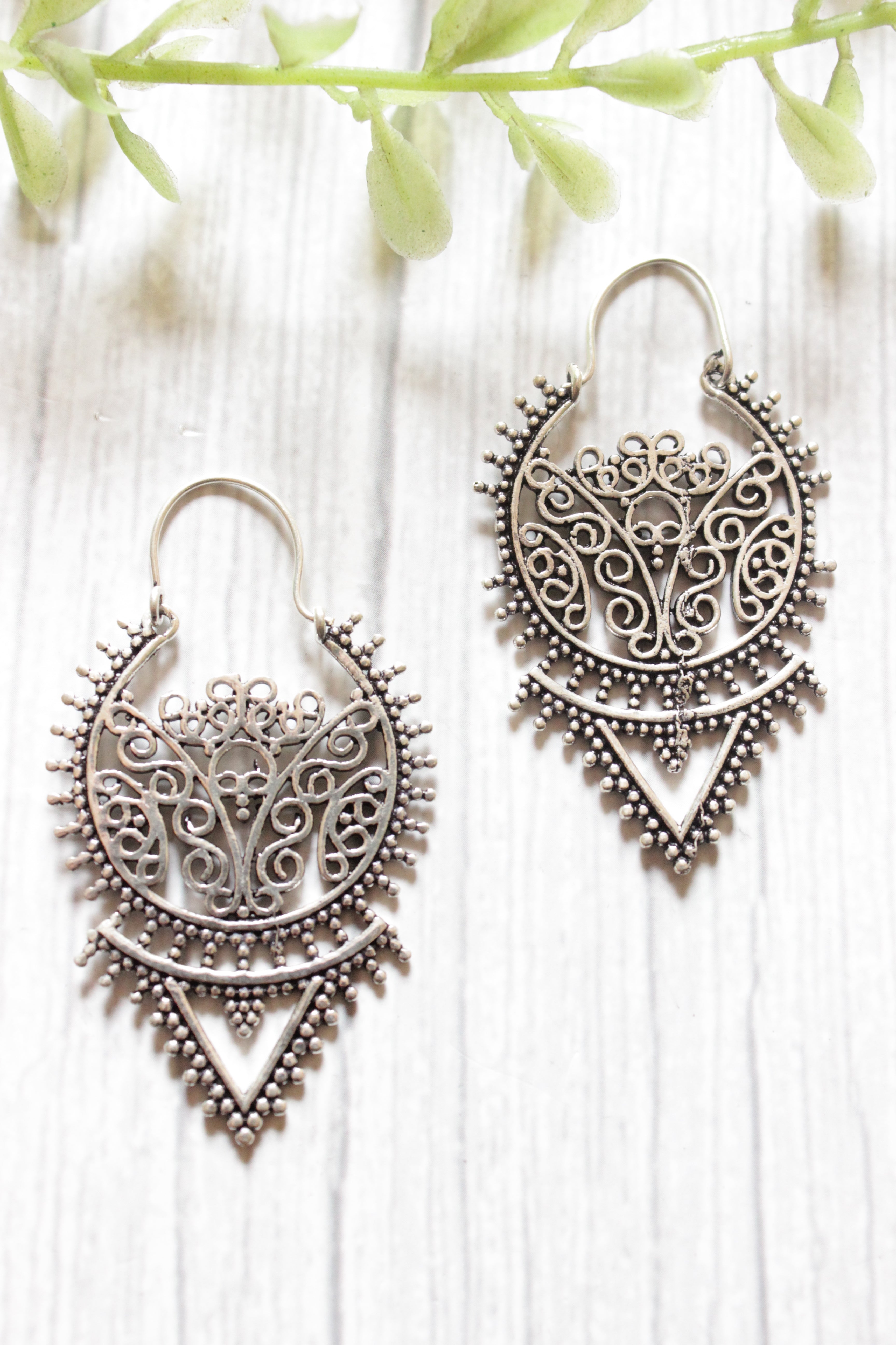 Intricately Detailed Spiral Motifs Brass Earrings