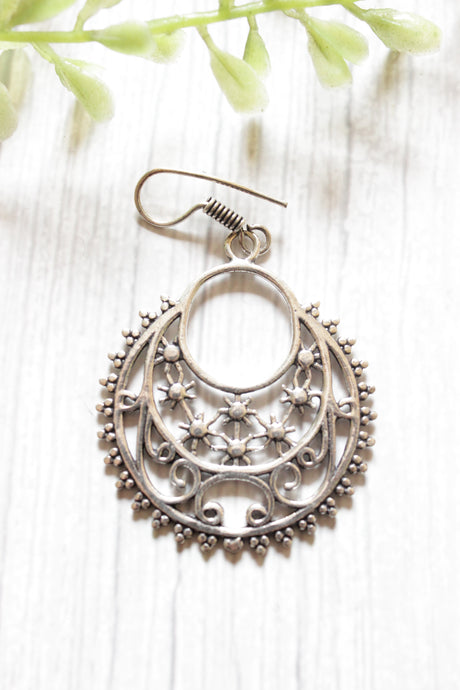 Concentric Circles Sun Motifs Oxidised Finish Brass Earrings