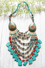Load image into Gallery viewer, Turquoise &amp; Red Bone Beads Handcrafted Multi-Layer African and Tibetan Tribal Necklace
