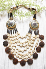 Load image into Gallery viewer, Ivory &amp; Brown Bone Beads Handcrafted Multi-Layer African and Tibetan Tribal Necklace
