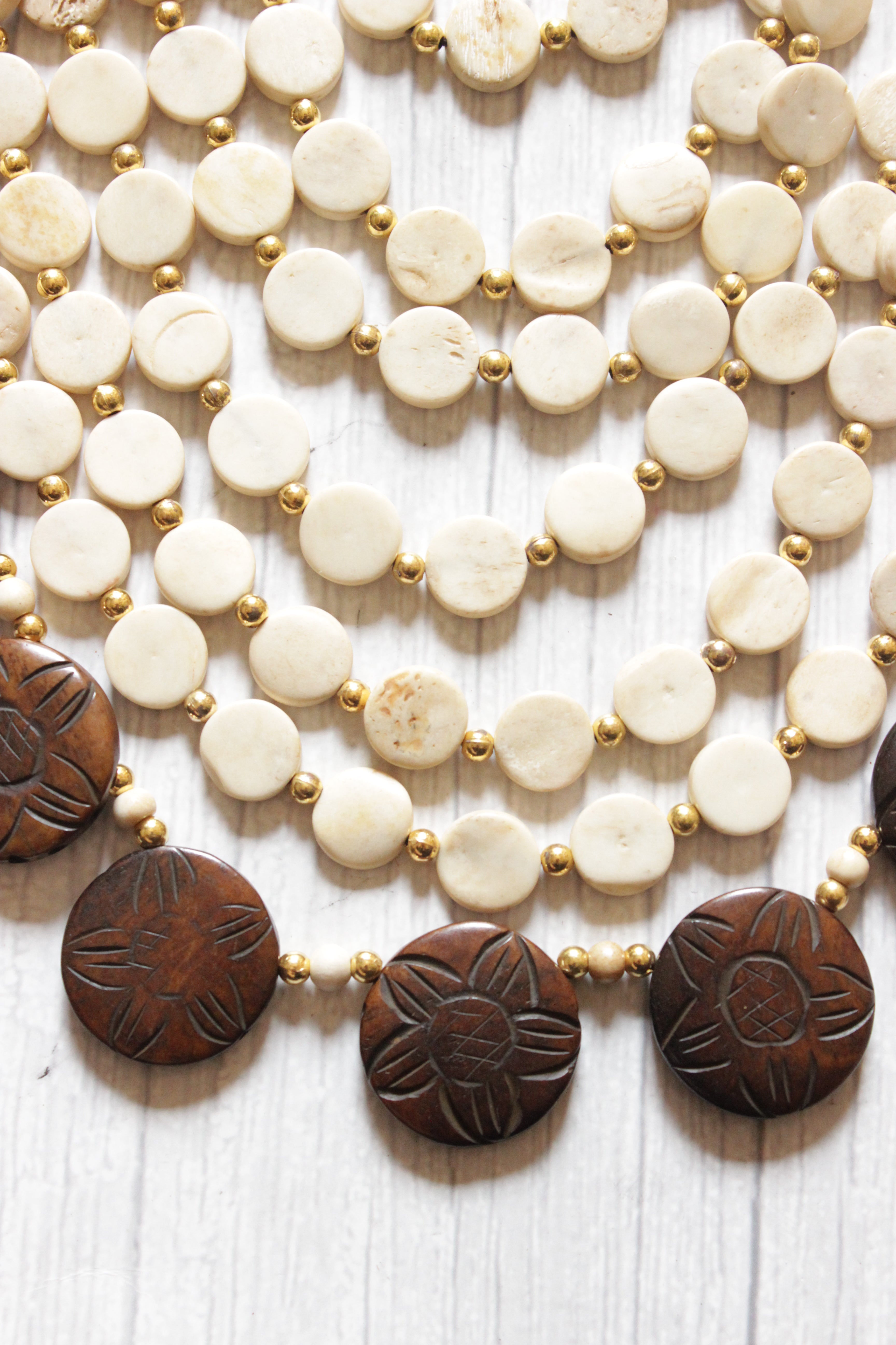 Ivory & Brown Bone Beads Handcrafted Multi-Layer African and Tibetan Tribal Necklace