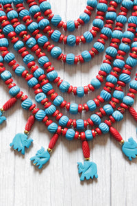 Blue & Red Elephant Charms Bone Beads Handcrafted Multi-Layer African and Tibetan Tribal Necklace