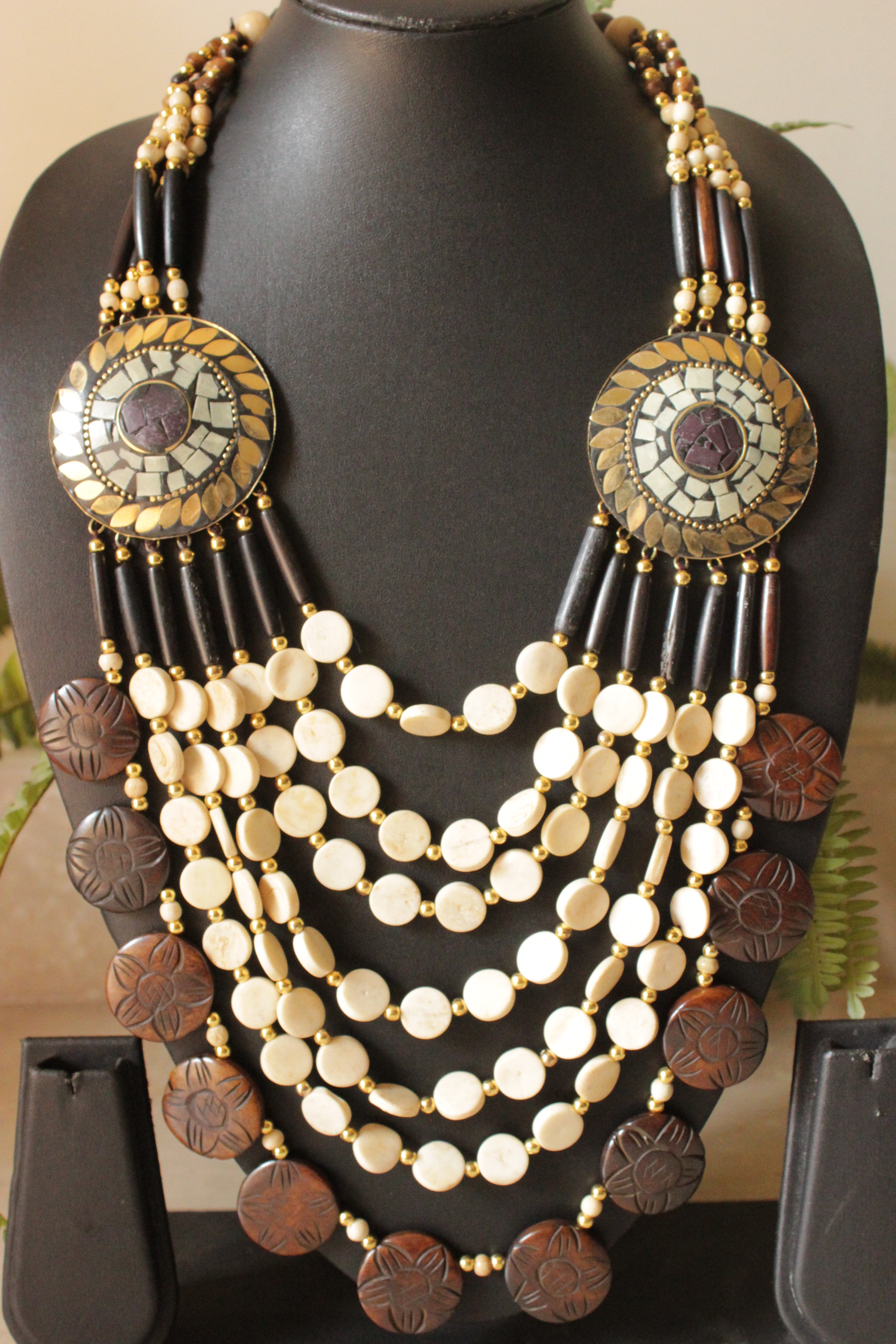 Ivory & Brown Bone Beads Handcrafted Multi-Layer African and Tibetan Tribal Necklace