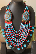 Load image into Gallery viewer, Blue &amp; Red Elephant Charms Bone Beads Handcrafted Multi-Layer African and Tibetan Tribal Necklace
