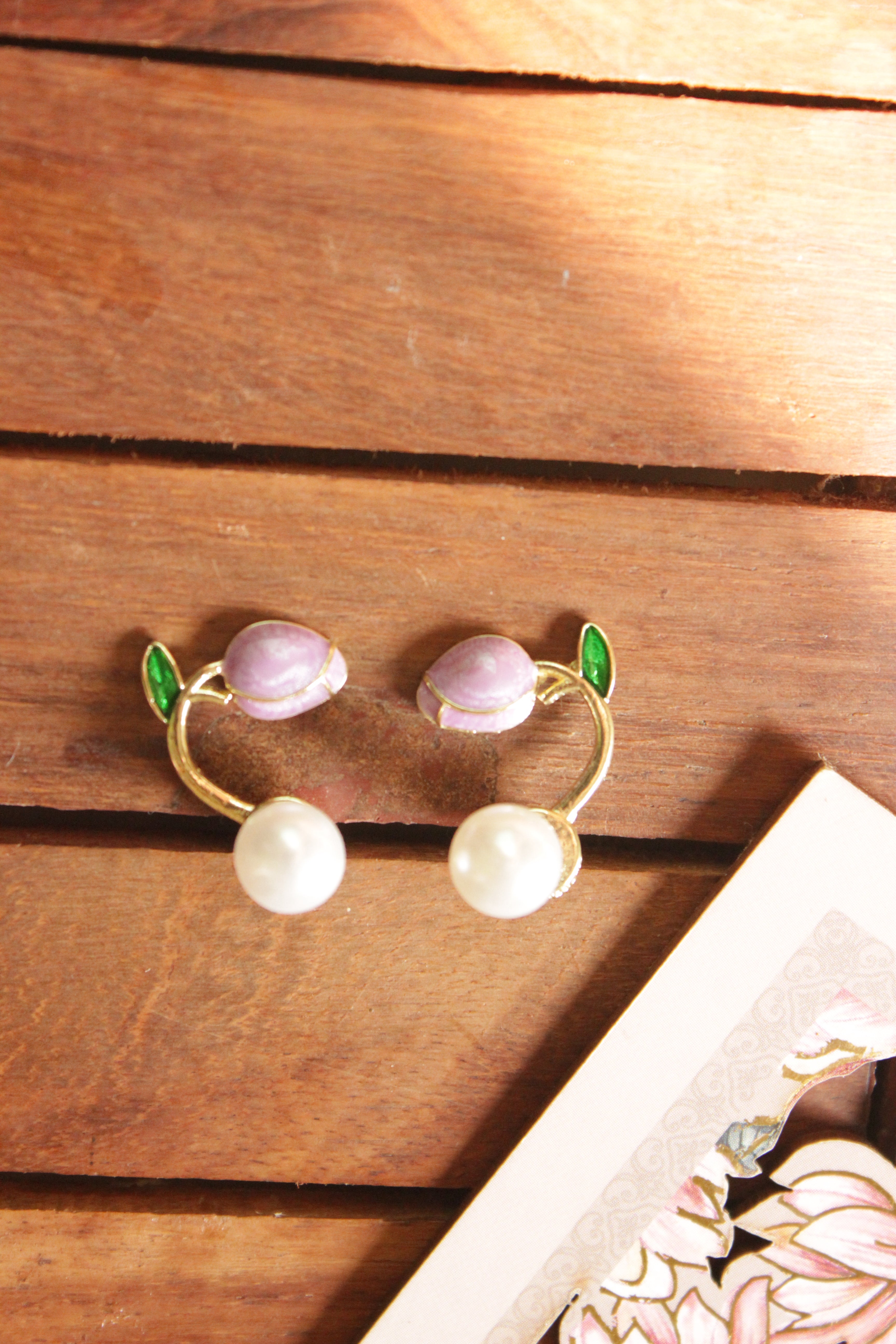Gold Toned Flower Pearls Stud Earrings