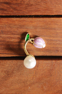 Gold Toned Flower Pearls Stud Earrings