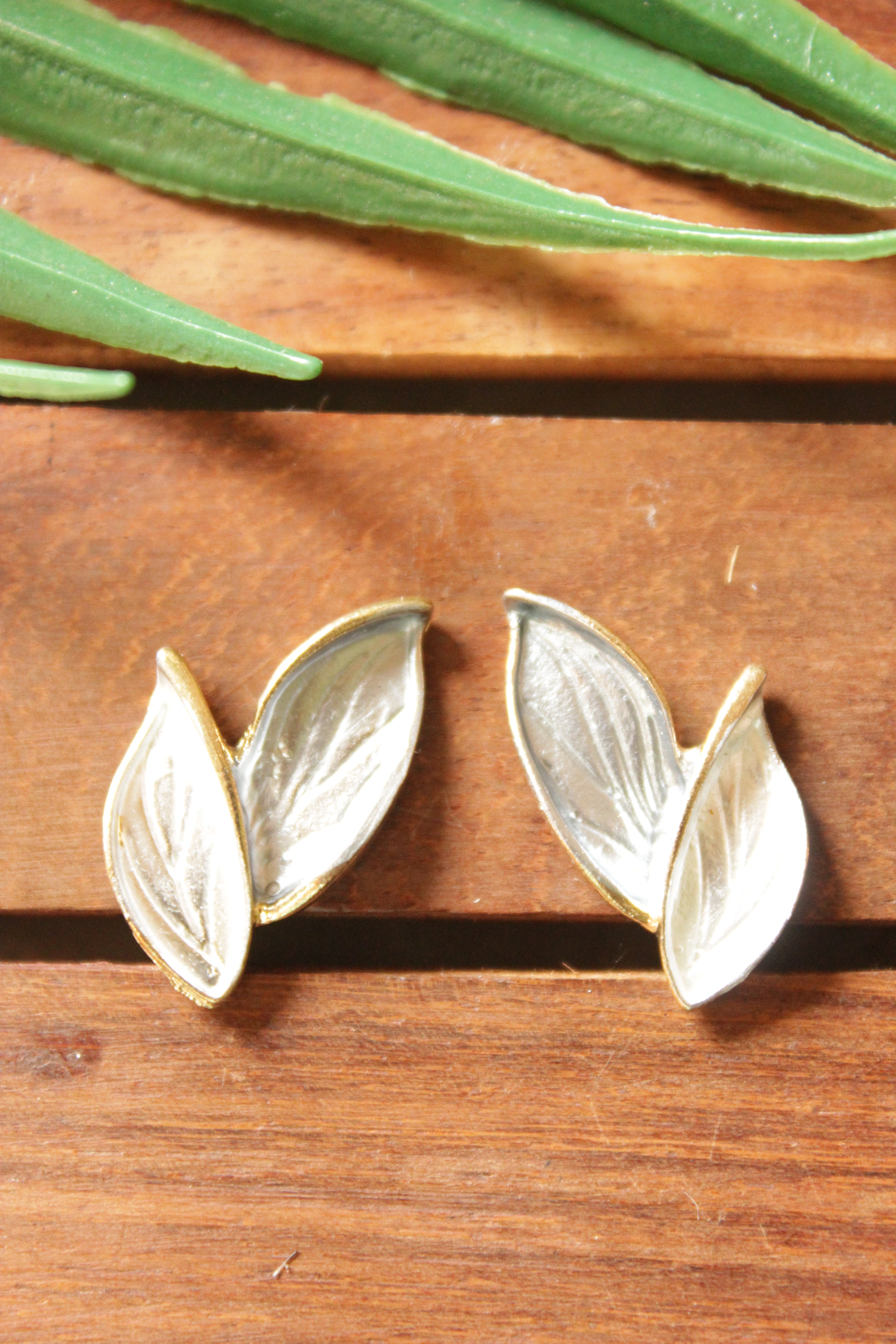 Silver Toned Leaf Shaped Stud Earrings