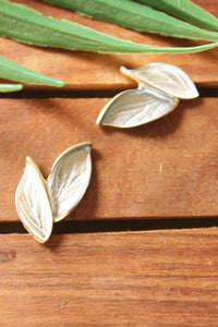 Silver Toned Leaf Shaped Stud Earrings