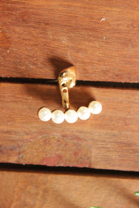 Gold Toned Heart Motif Pearls Stud Earrings