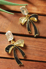 Load image into Gallery viewer, Bow Shaped Gold Toned Glass Stone Embedded Stud Earrings

