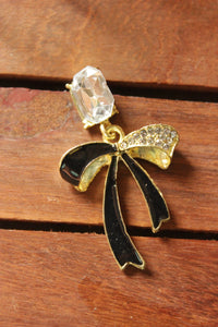 Bow Shaped Gold Toned Glass Stone Embedded Stud Earrings