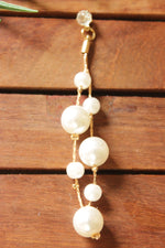 Load image into Gallery viewer, Gold Toned Long Tassels Pear Stone Earrings
