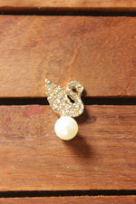 Load image into Gallery viewer, Rhinestones Embedded Gold Toned Swan Pearl Stone Stud Earrings
