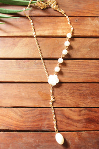 Gold Toned Handmade Pearl and Flower Nekclace