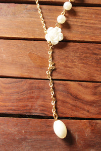 Gold Toned Handmade Pearl and Flower Nekclace