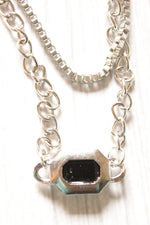 Load image into Gallery viewer, Double Layer Black Stone Embedded Hip Hop Silver Chain Necklace
