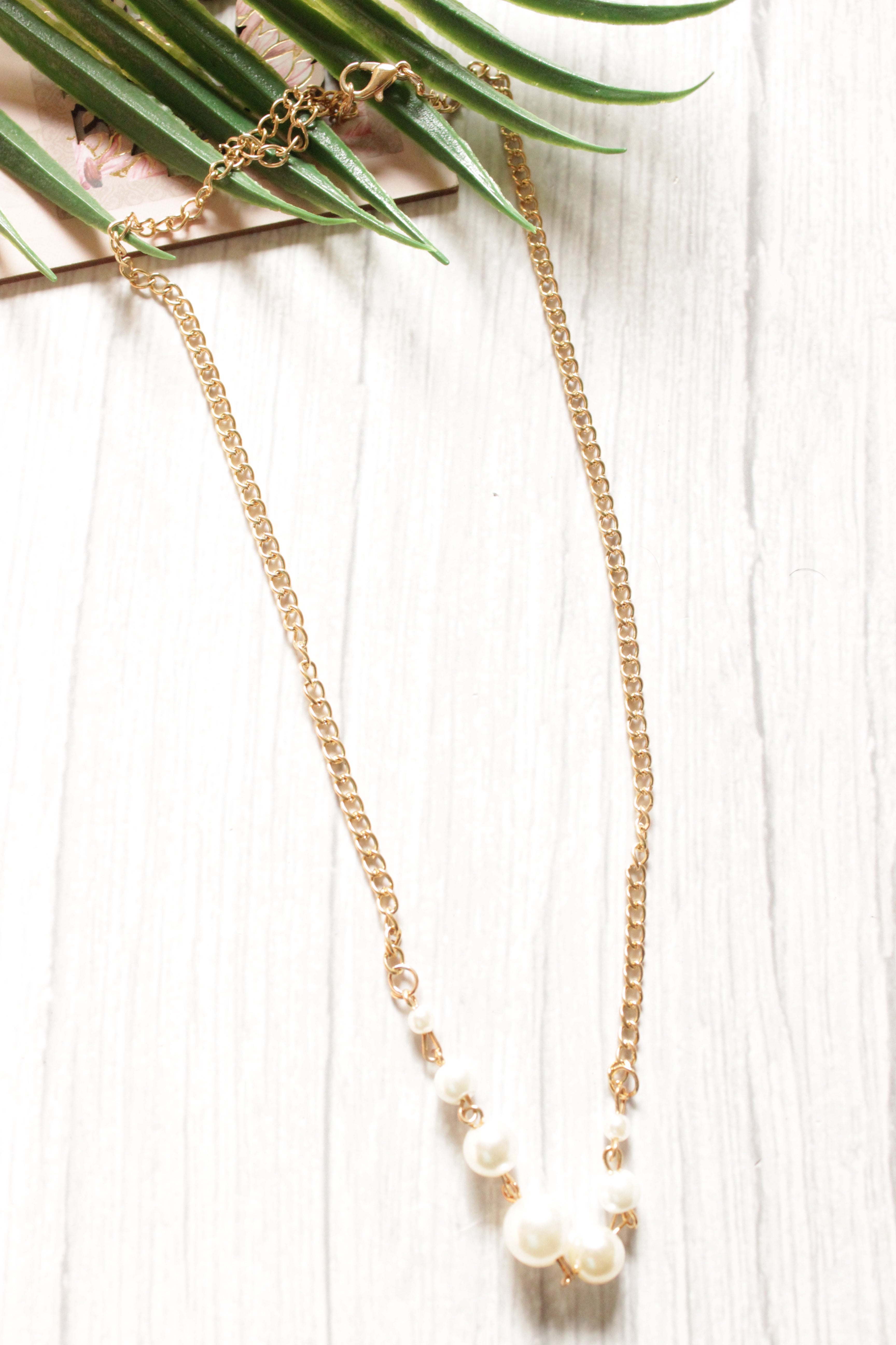 Gold Toned Chain Pearl Necklace