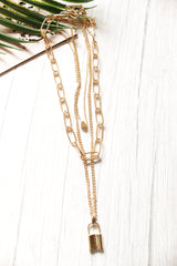 3 Layer Gold Toned Lock Chain Necklace