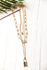 Load image into Gallery viewer, 3 Layer Gold Toned Lock Chain Necklace
